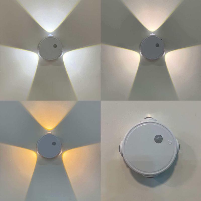 Умный RGB Градиентный Четырехголовый Ночник Магнитный Датчик Движения Перезаряжаемая Настенная Лампа Для Спальни Ванной Комнаты Гардеробной Сада Дома