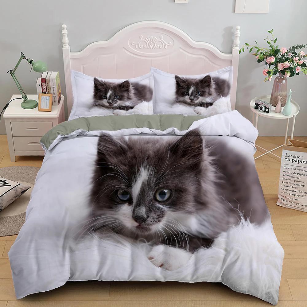 Lovely Pet Cat Bedding Set Cute Kitten Duvet Cover With Pillowcase Single Bed Sets Queen King Size Animal Polyester Quilt Covers