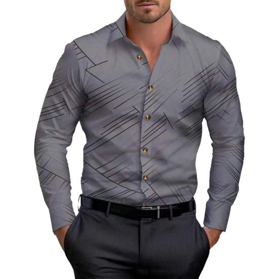 Мужская рубашка делового покроя с отложным воротником, однобортная, с длинными рукавами, облегающая, с полосатым принтом, для работы, повседневной носки, для вечеринок, деловых встреч