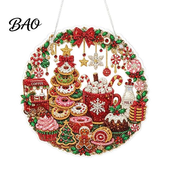 Adults Rhinestone Art Kit Christmas Painting Suncatcher Kit, DIY Faux Pearl Sparkling Crafts for Beginner, Acrylic Xmas Ornament