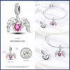 925 Silver Pink Heart Wings Skating Shoe Aircraft Camera Charms Beads Pendant Fit Qikaola 925 Bracelet Jewelry
