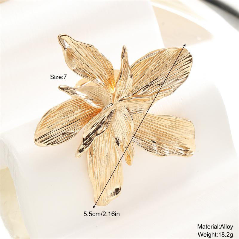 Большие цветочные кольца для женщин, золотистого цвета, металлическое панк-кольцо, регулируемое, ювелирные аксессуары