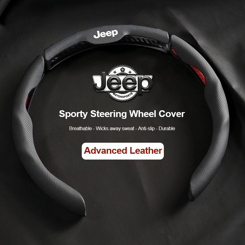 Car Leather Steering Wheel Sleeve Breathable Grip Handle Cover For Jeep Renegade Wagoneer Avenger Recon Wrangler JK Valve Stem ANT1