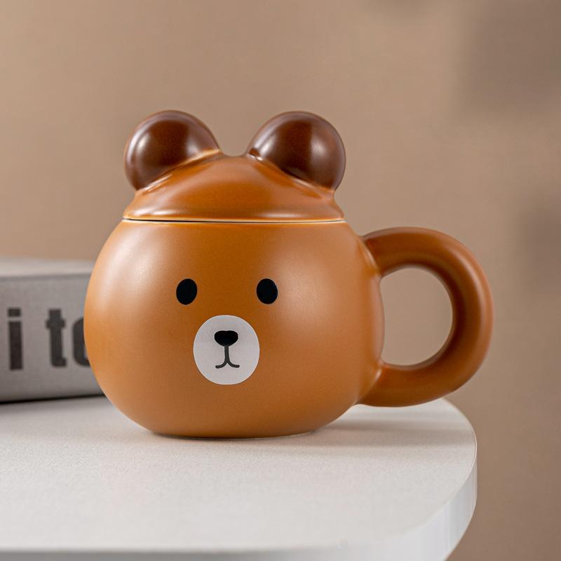 Новая мультяшная кружка-медведь с крышкой, офисная керамическая чашка высокой ценности, кофейная чашка для дома, для пары