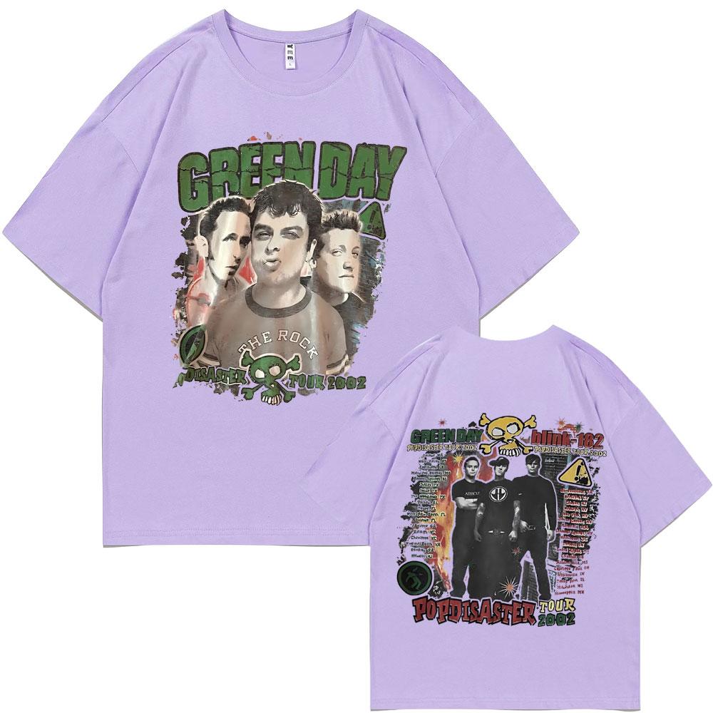 Редкие Панк-группа Green Day Popdisaster Тур 2002 Футболки Унисекс Женские Винтажные Готик-Рок Оверсайз Футболка Мужские Хлопок Повседневные Футболки
