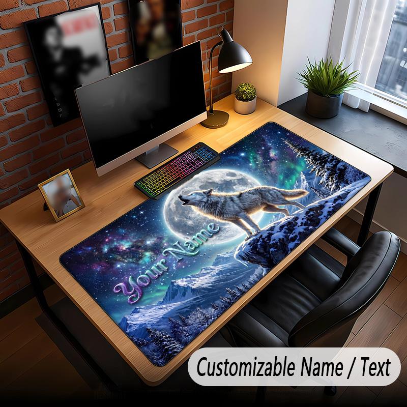 Wolf Theme Custom Mouse Pad Personalized With Name Text Customized Desk Mat For Office Home Decor