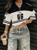 American retro leopard print splicing V-neck short T-shirt women's loose casual navel top