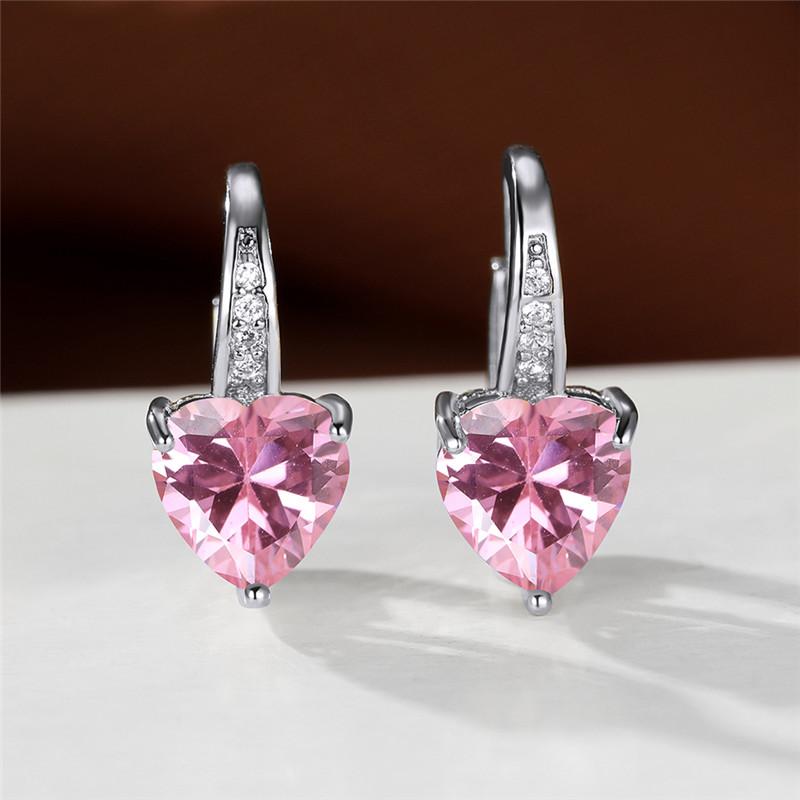 1 пара серег-клипс из серебра/розового/желтого золота в форме сердца с розовым камнем, обручальное кольцо, висячие серьги-крючки, ювелирные изделия
