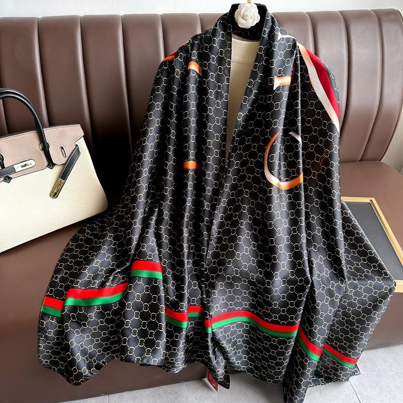 Новый искусственный шелк с принтом шелковый шарф для женщин универсальный геометрический солнцезащитный пляжное полотенце этнический стиль украшение марлевая шаль