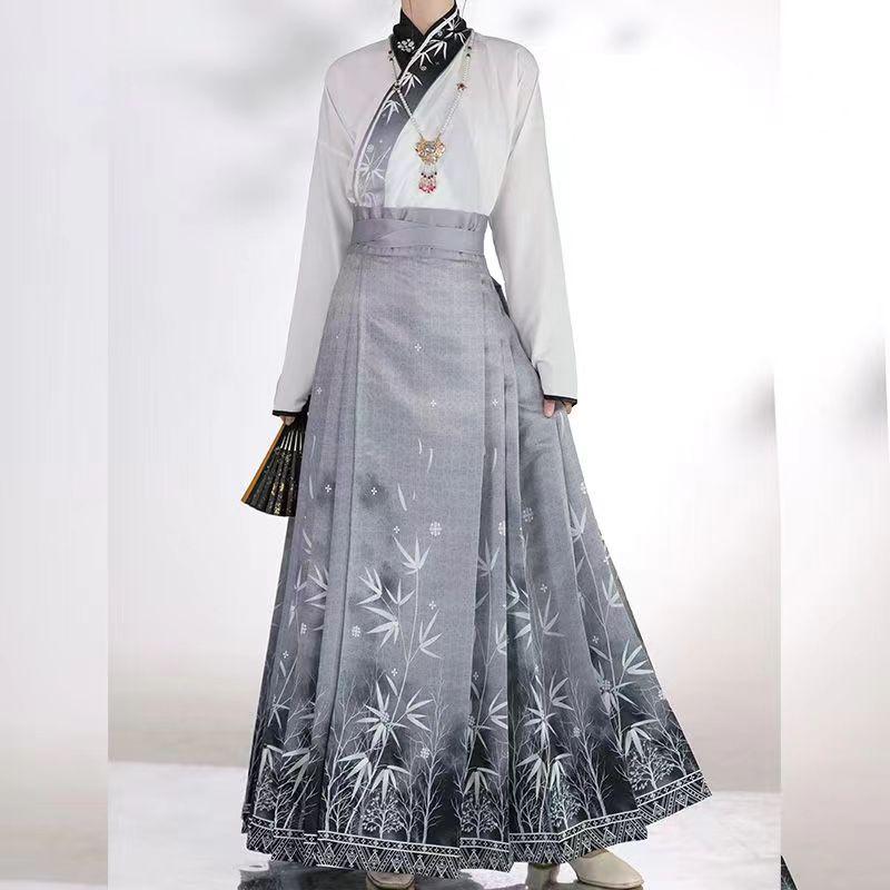 Весна Лето Принты Лошадь Морда Юбка Современные Винтаж Китайский Традиционный Стиль Мин Ханьфу Крутые Женские Платья