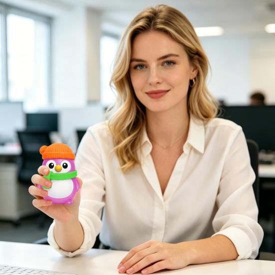 Cartoon Penguin Stress Relief Toy Knitted Hat Scarf Penguin Squeeze Toy Anti-anxiety Soft Stress Ball Animal Desk Toy