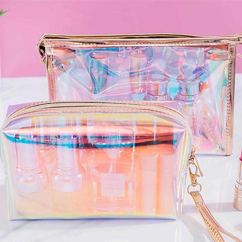 Colorful Holographic Women Cosmetic Bag Tpu Clear Makeup Beauty Organizer Pouch