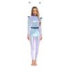 Womens Alien Robot Astronaut Cosplay Costume Metallic Shiny Full Body Unitard Long Sleeve Jumpsuit