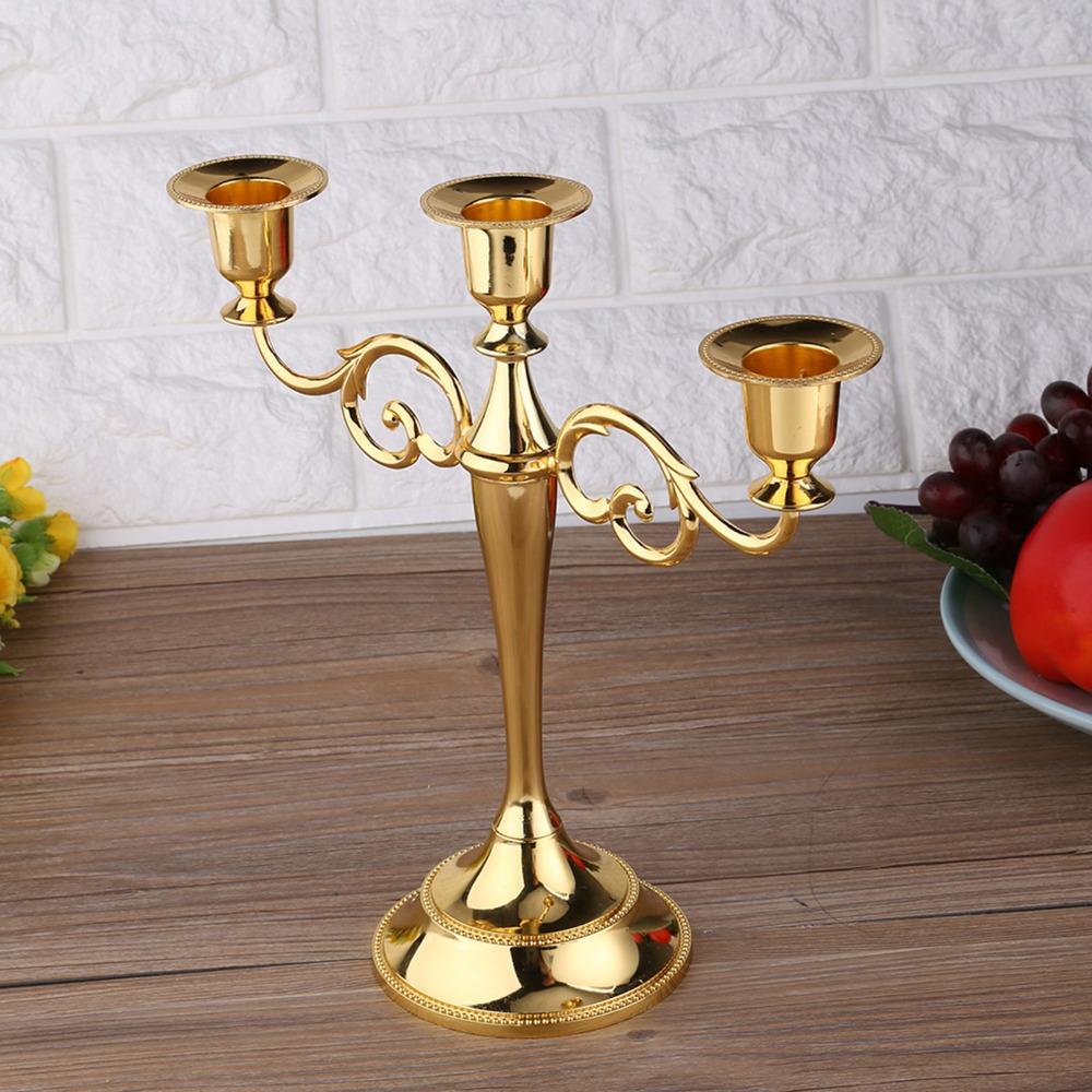 Gold Metal Candle Holder 3 Arm Candlestick Holder Candelabras Candle Candelabra Wedding Decor
