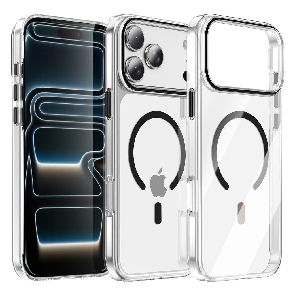 For IP17PROMAX Magnetic Phone Case for Apple 16pro Transparent PC Contrasting Color 15 Simple Phone Case