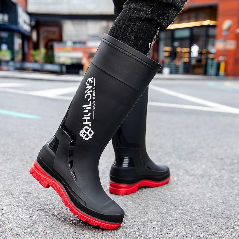 Высокие дождевые ботинки мужские взрослые водонепроницаемые ботинки нескользящие водные ботинки курьер на вынос длинные мужские резиновые сапоги