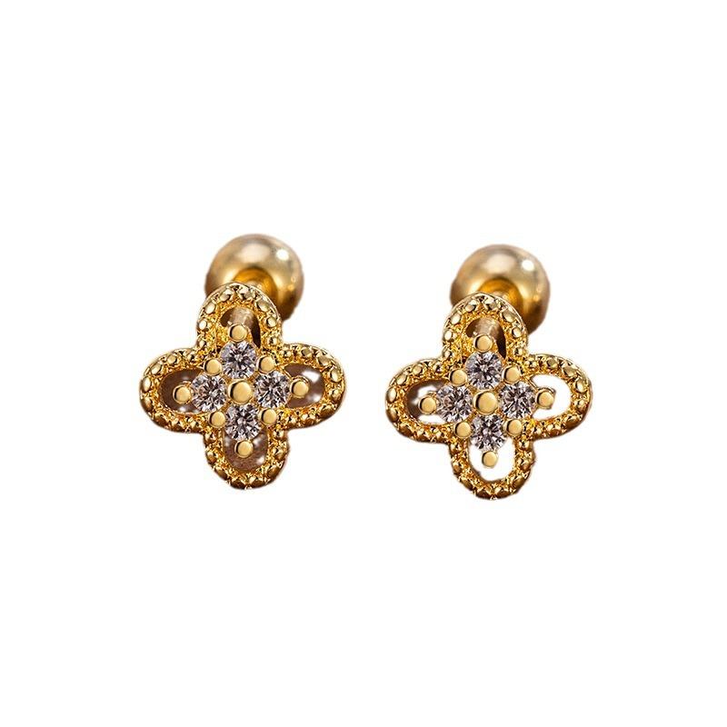 Супер вспышка четырехлистный клевер ушная кость гвоздь женский маленький винт серьги мода новый сотня с серьгами