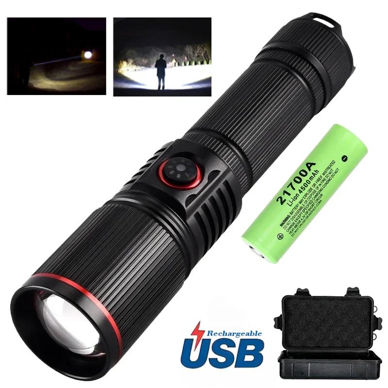 30W High Power LED Flashlight Zoom Torch USB Rechargeable Light Outdoor Camping Hunting Fishing Walking Riding Lighting Lamp