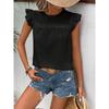 2026 Women's Summer New Round Neck Lace Solid Color Ruffle Short Sleeve Top