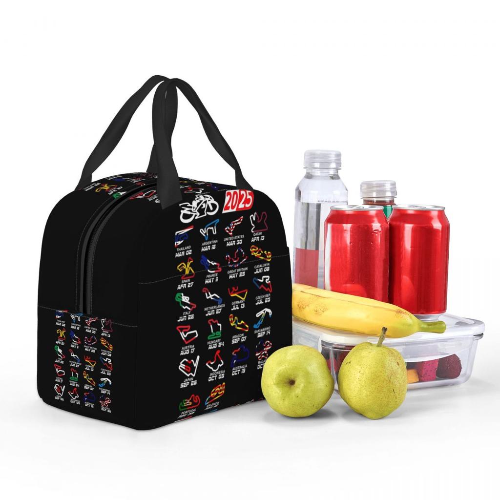 Calendar Season 2025 MotoGp Circuits Insulated Lunch Bag for Women Children Portable Food Boxes Thermal Lunch Box Tote