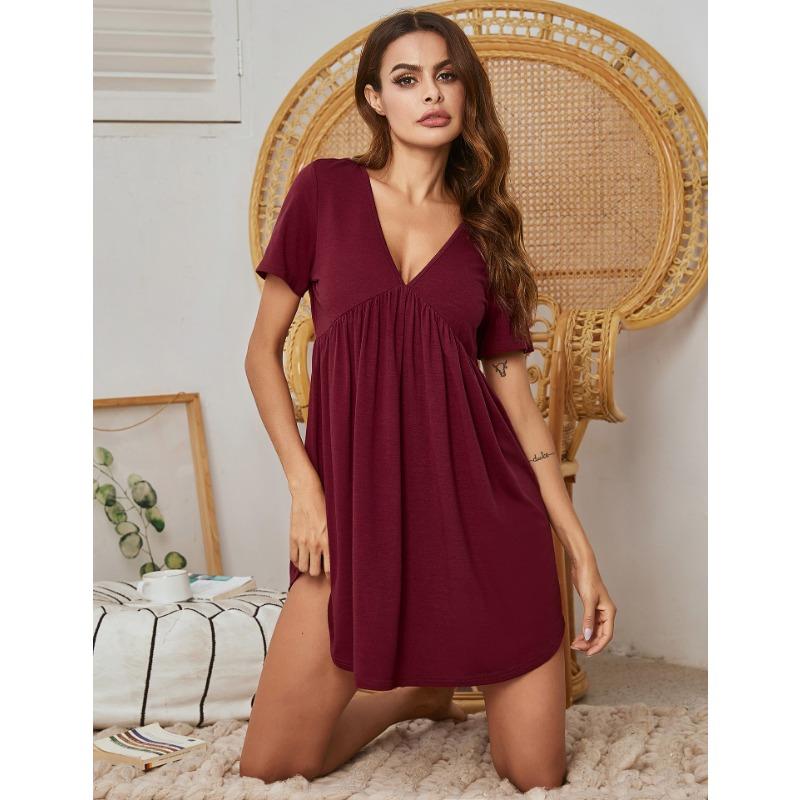 Летняя ночная рубашка большого размера, женская домашняя одежда, пижамы с короткими рукавами, v-образным вырезом, ночные рубашки большого размера