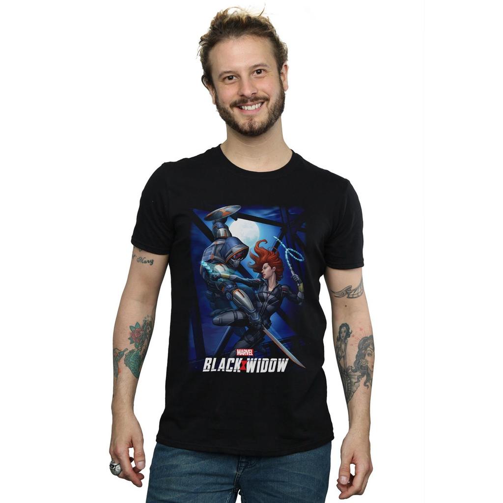Marvel Mens Black Widow Movie Bridge Battle T-Shirt
