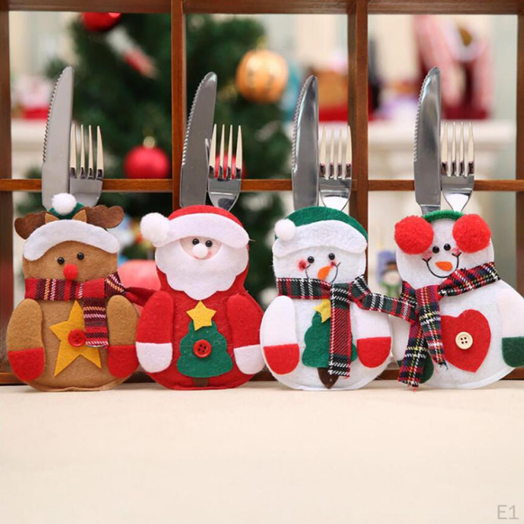 Набор из 4 рождественских столовых приборов, декоративные чехлы для столовых приборов, держатель для столового серебра, декор для ресторанного стола