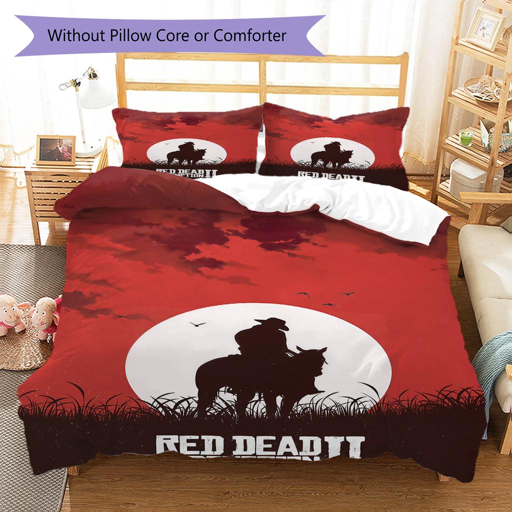 RDR2 Pattern Bedding Quilt Set Quilt Cover Pillowcase Home Decoration Birthday Gift (1 * duvet cover + 2 * pillowcase, without core)