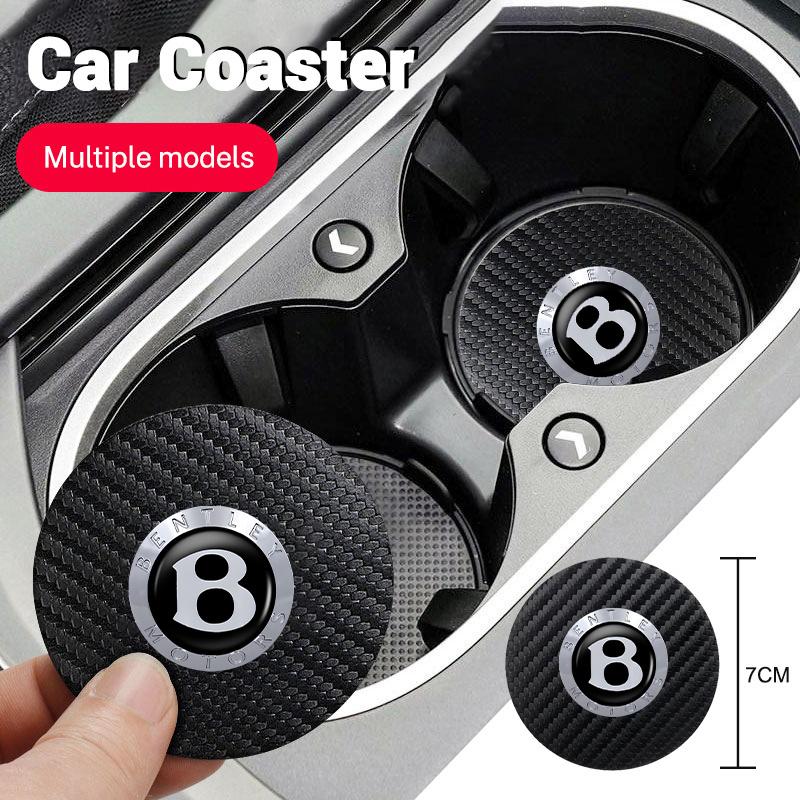 2Pcs Carbon Fiber Car Logo Coaster Water Cup Non-Slip Mat Drink Pad for New Bentley Flying Spur Continental GT Bentayga Mulsanne TH0