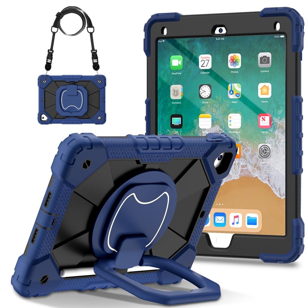 For Apple iPad 9.7 (2017) 360° Rotating Grip Heavy Duty Protection Stand TPU+PC 3in1 Anti-knock Shockproof Tablets PC Case