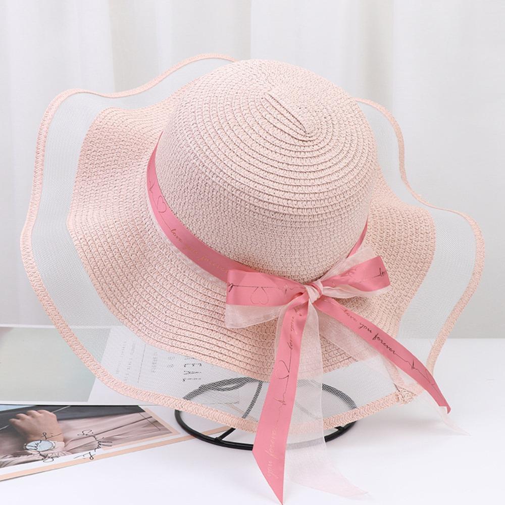 UV Protection Bow Straw Hat Weave Outdoor Visor Cap Fashion Sun Protection Cap  Vacation