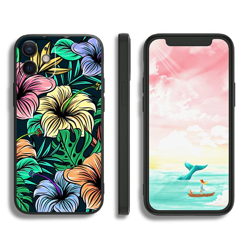 Красочные цветочные листья для Apple iPhone 11 12 13 Max Mini 7 8 X XR XS Pro Plus черный роскошный силиконовый мягкий чехол для телефона