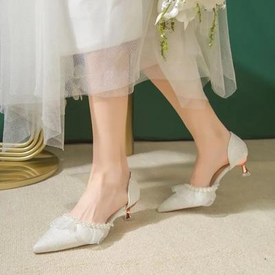 Модные туфли-лодочки на шпильке с жемчугом, женская обувь на среднем каблуке, с острым носком, в корейском стиле, из натуральной кожи, лето 2025, шикарные и элегантные, 39