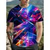 Summer Round Neck Colorful Abstract Pattern 3D Print Top Fashionable Casual Hip Hop Short Sleeved Men's T-shirts
