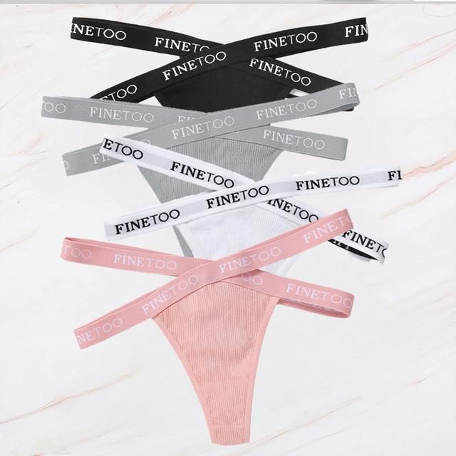 FINETOO 4PCS/Lot Sexy Cross Strap Cotton G-String Women's Panties FINETOO Letter High Waisted Fashion Thongs Panty Lingerie M-XL