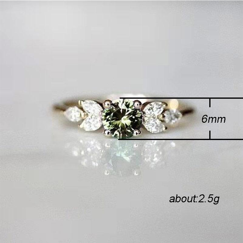 Huitan Delicate Women Wedding Ring Olive Green Round Zircon with Leave Shape Elegant Gold Color Gift Rings Trendy Jewelry