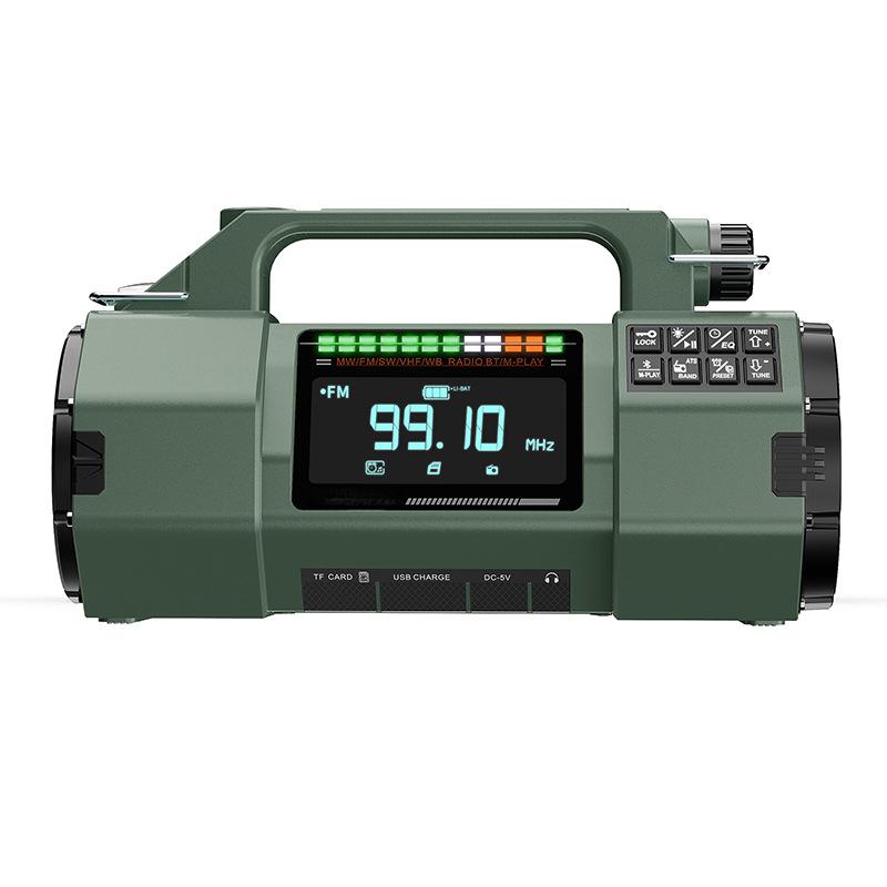 Аварийное радио FM/MW/SW/VHF/WB Портативное радио с SOS-сигналом Светодиодный фонарик BT-динамик Ручной завод Солнечное радио для выживания