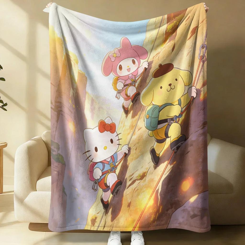 Sanrio Cute Warrior Flannel Blanket Soft Warm Fluffy Throw Home Decor Luxury Bedding Sofa Bed Cover Lightweight Summer Blanket
