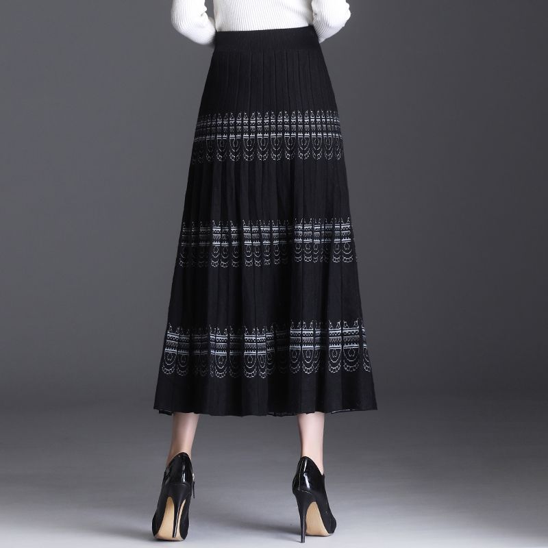 Женская этническая юбка миди из высококачественного утолщенного трикотажа, зимняя, с высокой талией, А-силуэта, облегающая, расклешенная