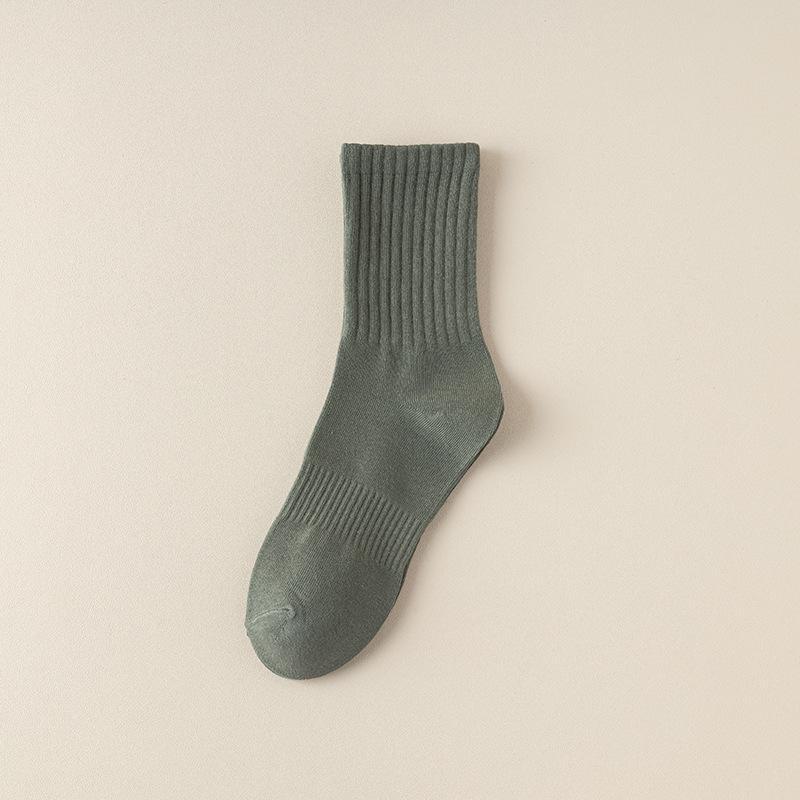 Мужские однотонные носки из чесаного хлопка – осень/зима, средней длины, повседневные и деловые стили с имитацией вручную пришитого носка