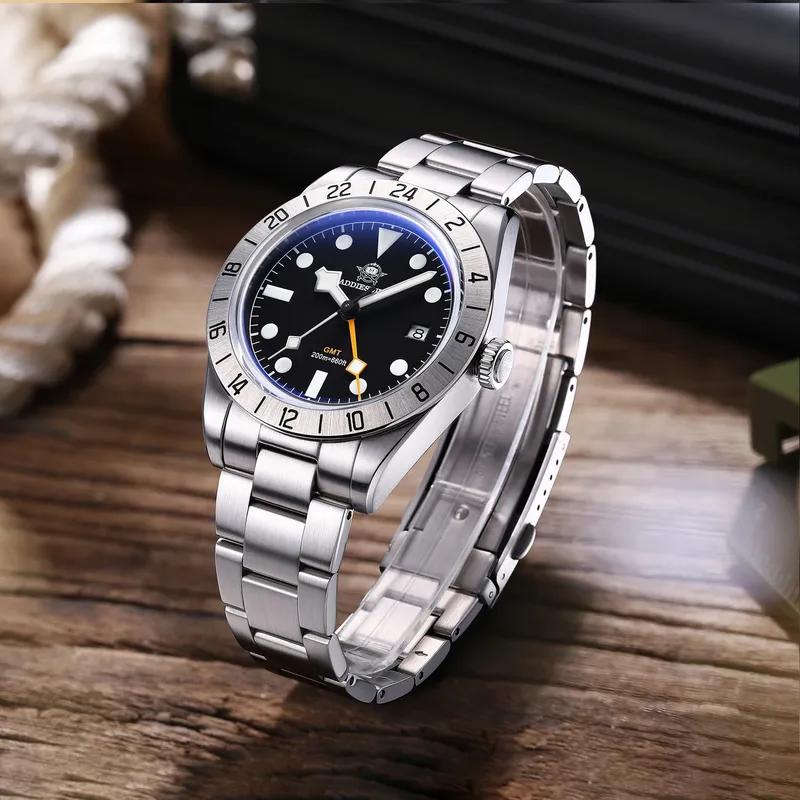 ADDIESDIVE Горячая Распродажа GMT Кварцевые Часы Нержавеющая Сталь Пузырчатое Стекло BGW9 Супер Люминесцентные Мужские Часы AD2035 НОВЫЕ Водонепроницаемые