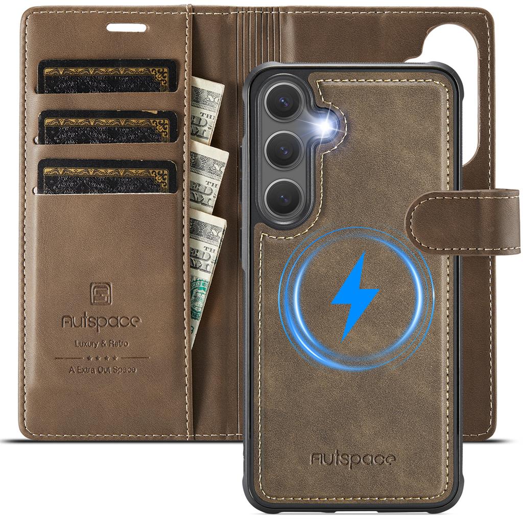 2-in-1 Magnetic Detachable Wallet Case for Samsung Galaxy S25/S25 Plus/S25 Ultra/S25 Edge - PU Leather, Card Slots, Wireless Charging, 360° Protection
