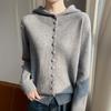 Women S Hooded Knit Cardigan Solid Color Loose Casual Outerwear