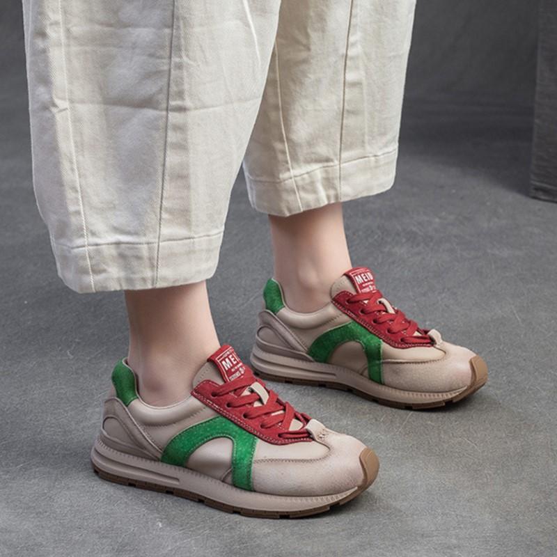 Fashion GKTINOO 2025 Autumn New Genuine Leather Sneakers Casual Sports Shoes Soft Soled Comfortable Retro Women's Flat Shoes