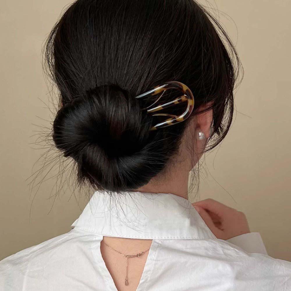 Hairstyle Tools Leaf U-shaped Hair Stick Waterproof Lazy Hairpin Sweet Resin Hair Fork Girls