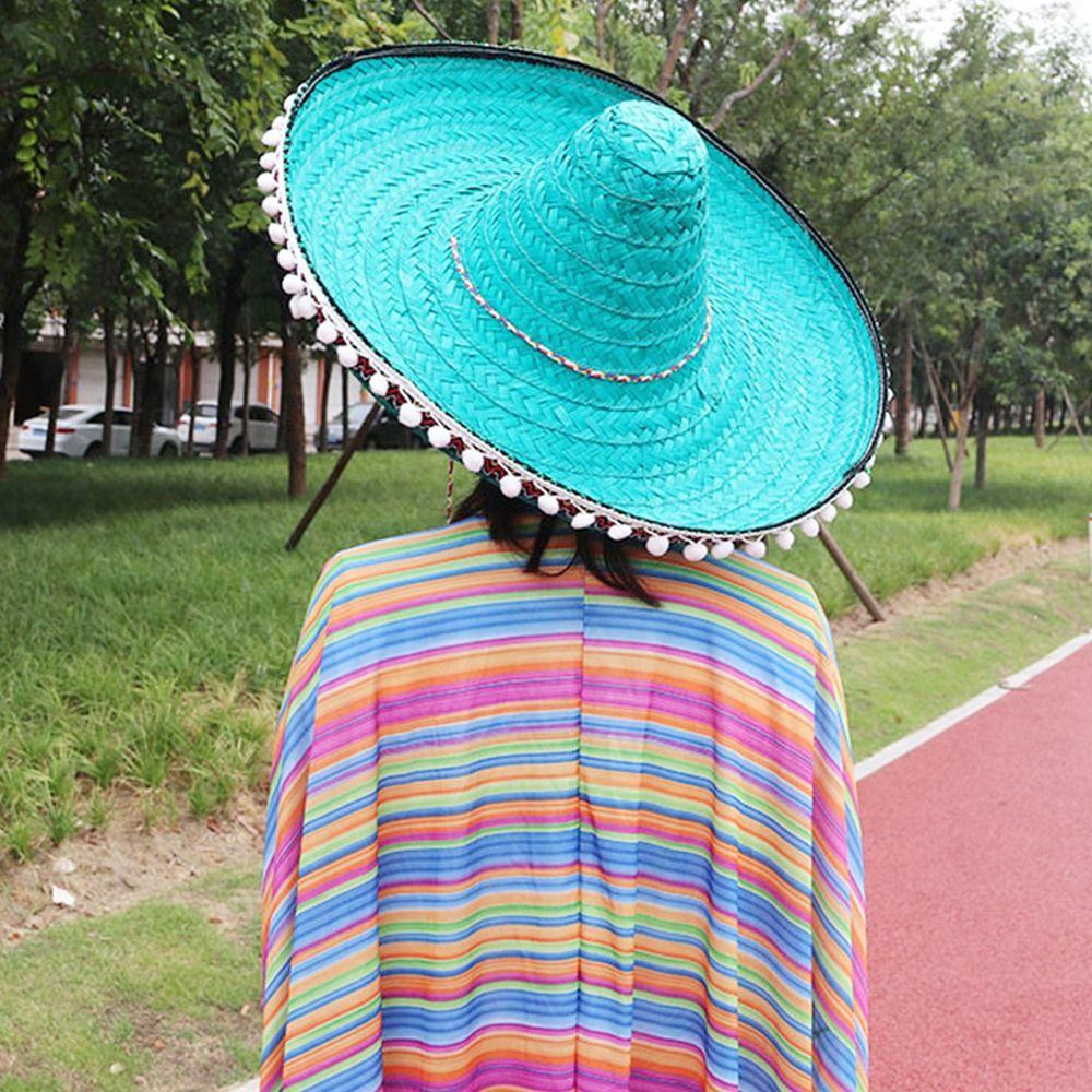 Украшения в гавайском стиле, шляпа для косплея на Хэллоуин, соломенная одежда, соломенная шляпа, мексиканская шляпа с помпоном