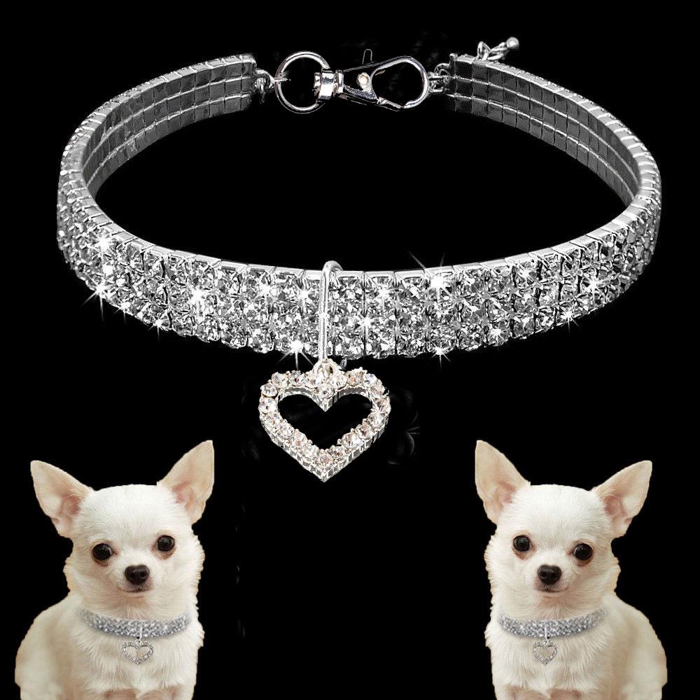 Pet Crystal Collar Kitten Necklace Pet Pendant Shiny Bright Heart Shaped Crystal Diamond Decoration