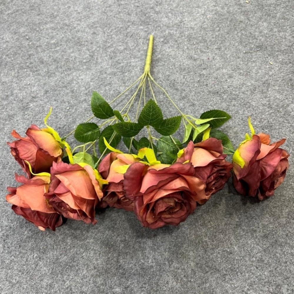 7 Heads Real Happy Rose Flower Mini 9 Colors Valentine's Day Flowers Photography Photo Gift Crystal Grass Bouquet