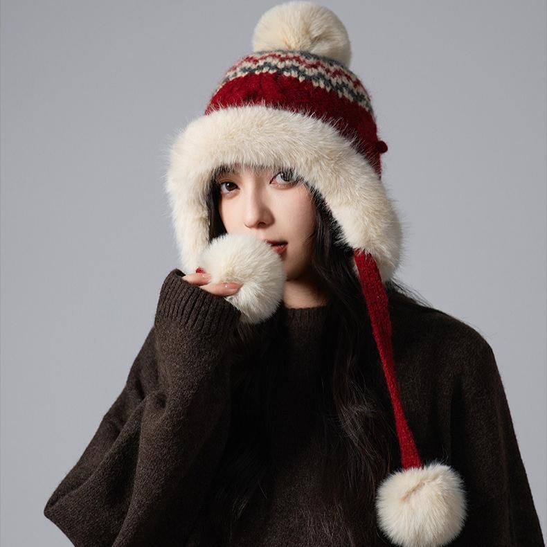 Осенне-зимняя шапка женская милая шапка бини с помпоном защита ушей теплая шапка