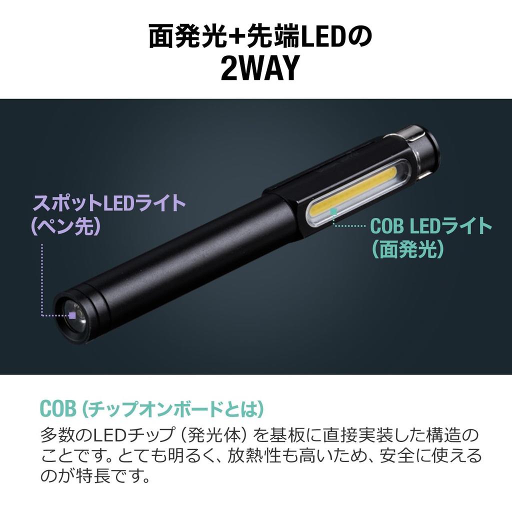 Sanwa Direct Перезаряжаемый светодиодный фонарик-ручка с магнитным водонепроницаемым Макс. 300 Рабочий свет 800-LED068 Зажим, IP54, Люмены,